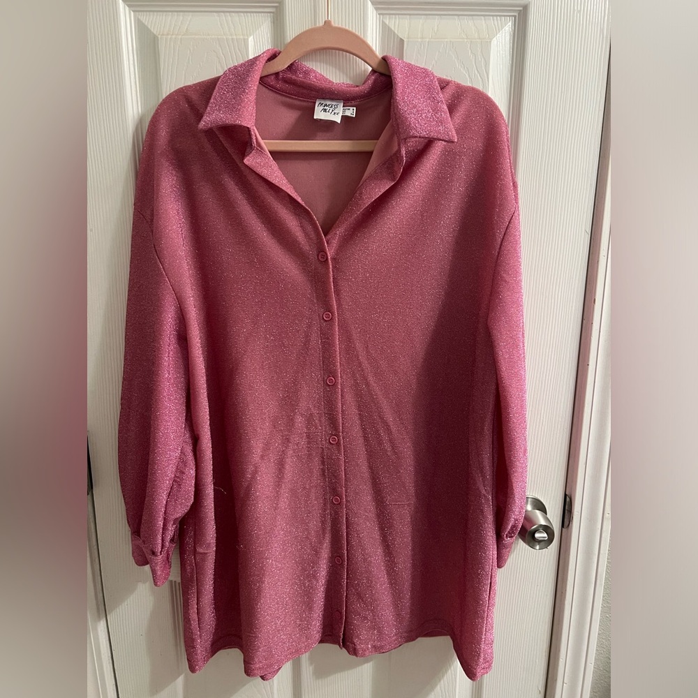 Princess Polly Pink Oversized Sparkly Button Down Dress